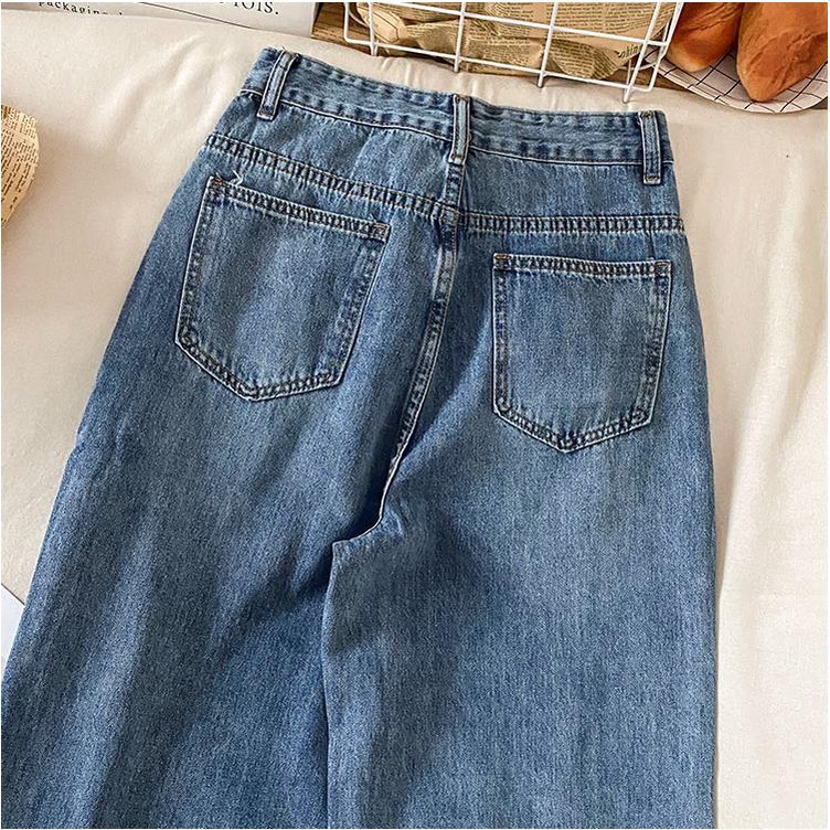 Korean Celana Panjang Biru Jeans/Highwaist Straight Loose Jeans/Celana Jeans Wanita