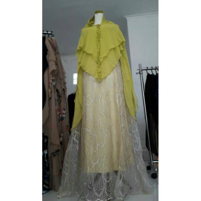 Gamis pesta Brokat mewah mutiara