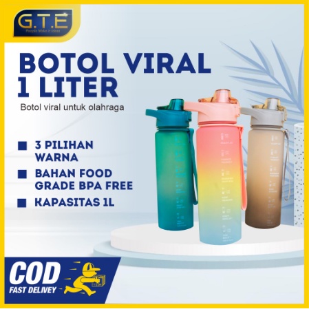 Botol Minum Tumbler Olahraga Sport Unik Botol Motivasi 1000ML Botol Penanda Gradient GradasI