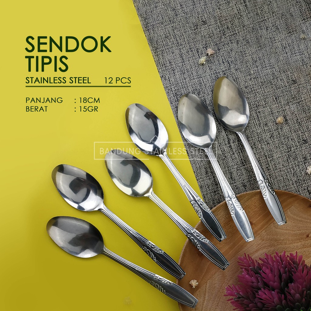 murah 12 pcs sendok Tipis stainless steel / Sendok Tipis