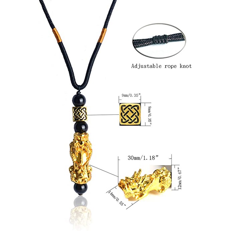 Kalung Rantai Klavikula Liontin Manik-Manik Batu Obsidian Pixiu Warna Emas Untuk Wanita