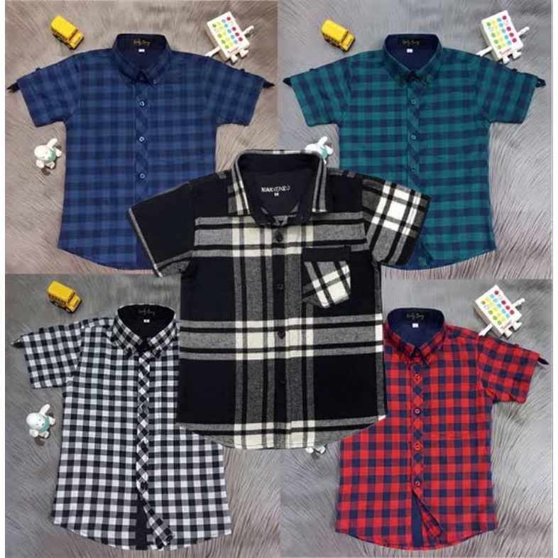 Premium Original(Realpic)Berkualitas ya baju atasan kemeja flanel couple ayah & anak lengan pendek