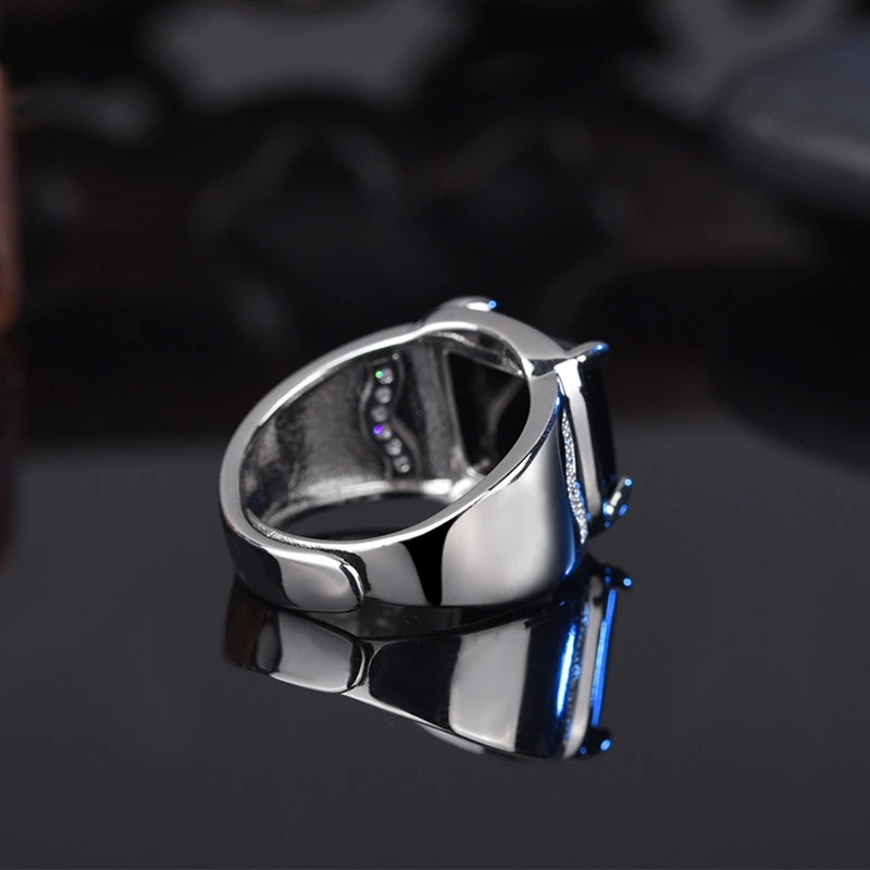 Cincin Batu Akik Onyx Hitam Imitasi Model Terbuka Dapat Disesuaikan Bentuk Persegi Gaya Vintage Punk Klasik Untuk Pria