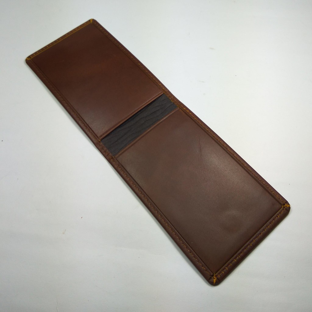 Dompet ID card holder kulit asli warna coklat model selip saku magnet