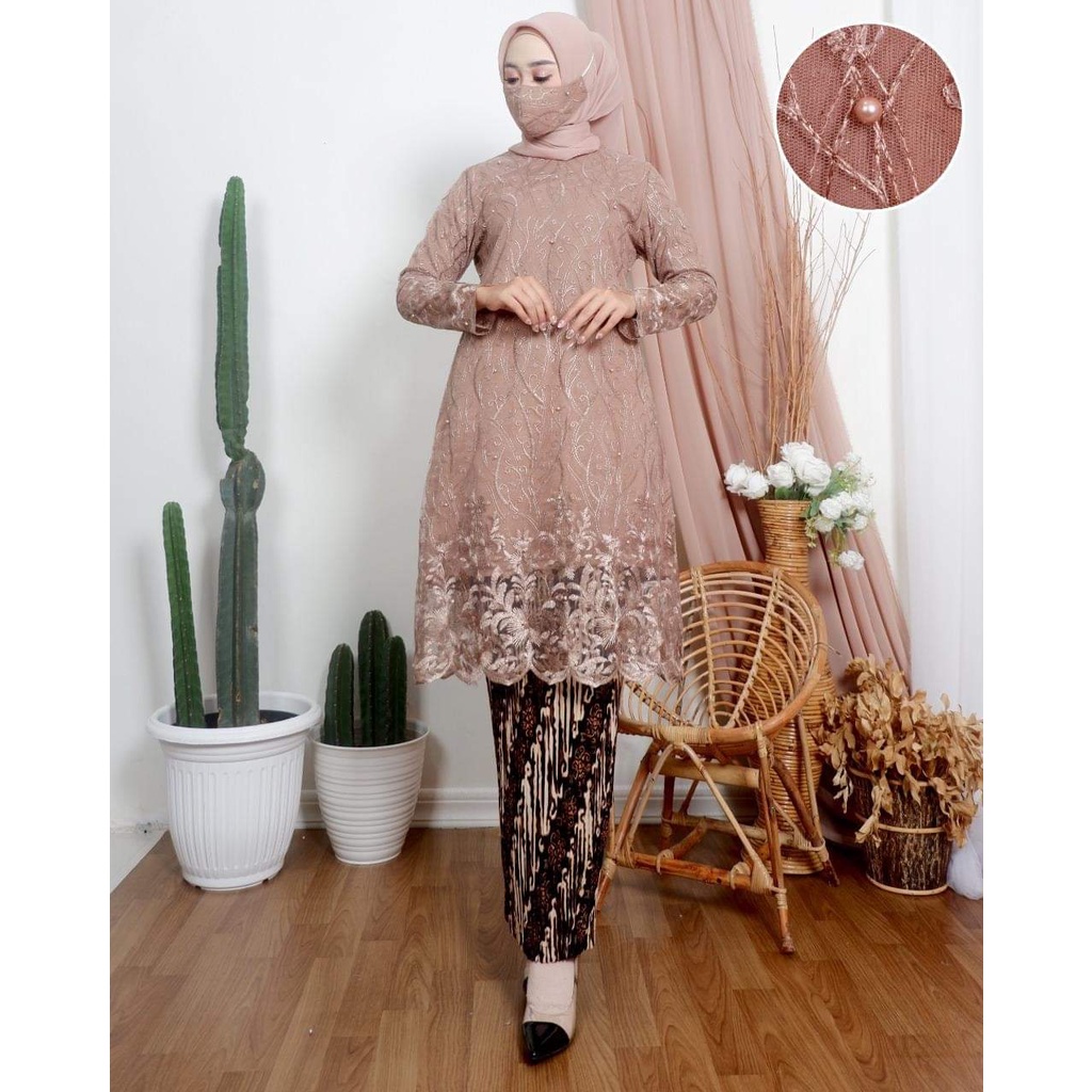 GERAI KABAYA - stelan kebaya brukat tunik tile FREE MASKER / Kebaya tunik brukat tile terbaru 2021 /