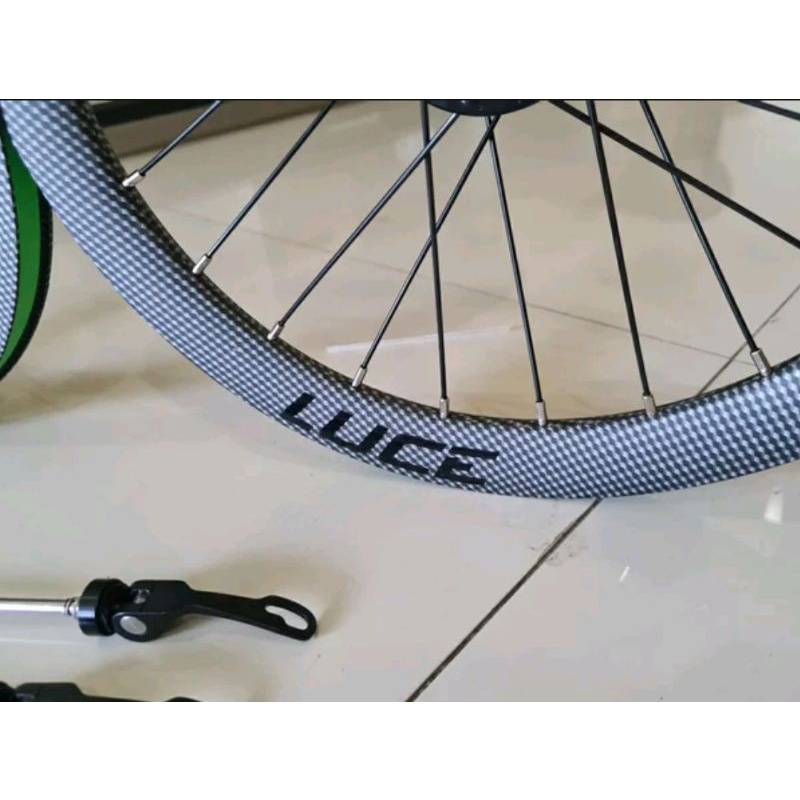 Wheelset Sepeda Lipat Seli Ukuran Size 16 Plus Alias 349 Roda Folding Bike Merk Luce Carbon Look Suara Jangkrik Keras Discbrake Disc Brake alloy Sealed Bearing Bisa fnhon gust smith mxl mosso