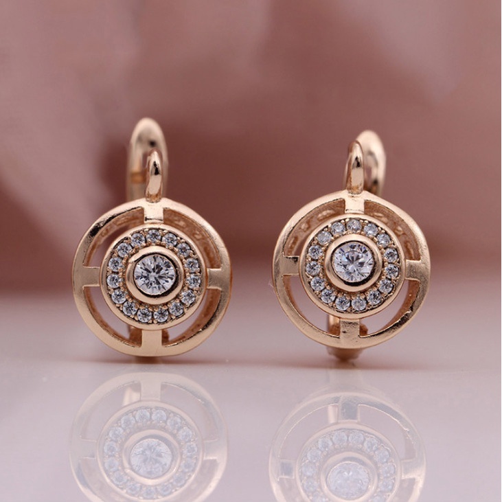 Anting Liontin Zircon Rose Gold Model Hollow Untuk Wanita