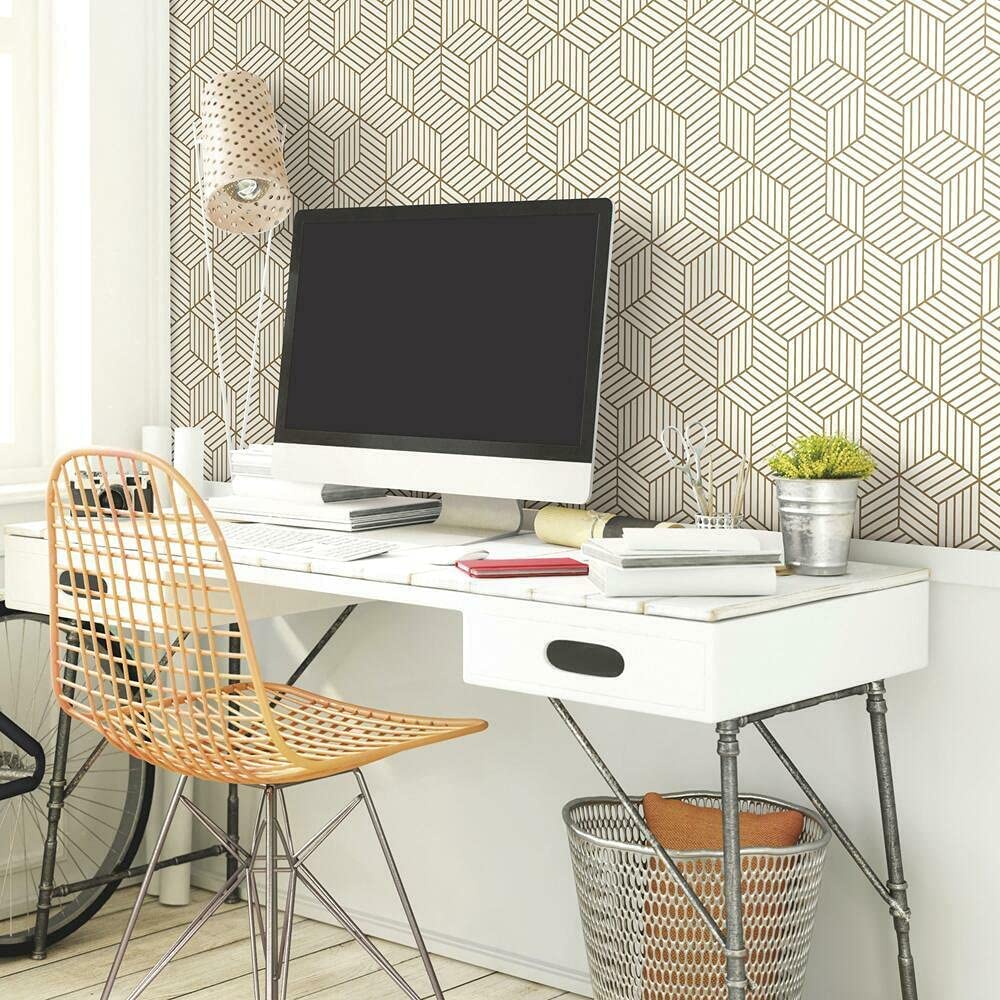 [1Roll 17.7 X78.7inch Geometric Line Pattern Wallpaper] [Peel and Stick Stylish and Simple Wallpaper] [Waterproof Removable and Self-Adhesive Herringbone Wallpaper for Bedroom Bathroom Kitchen and Furniture]