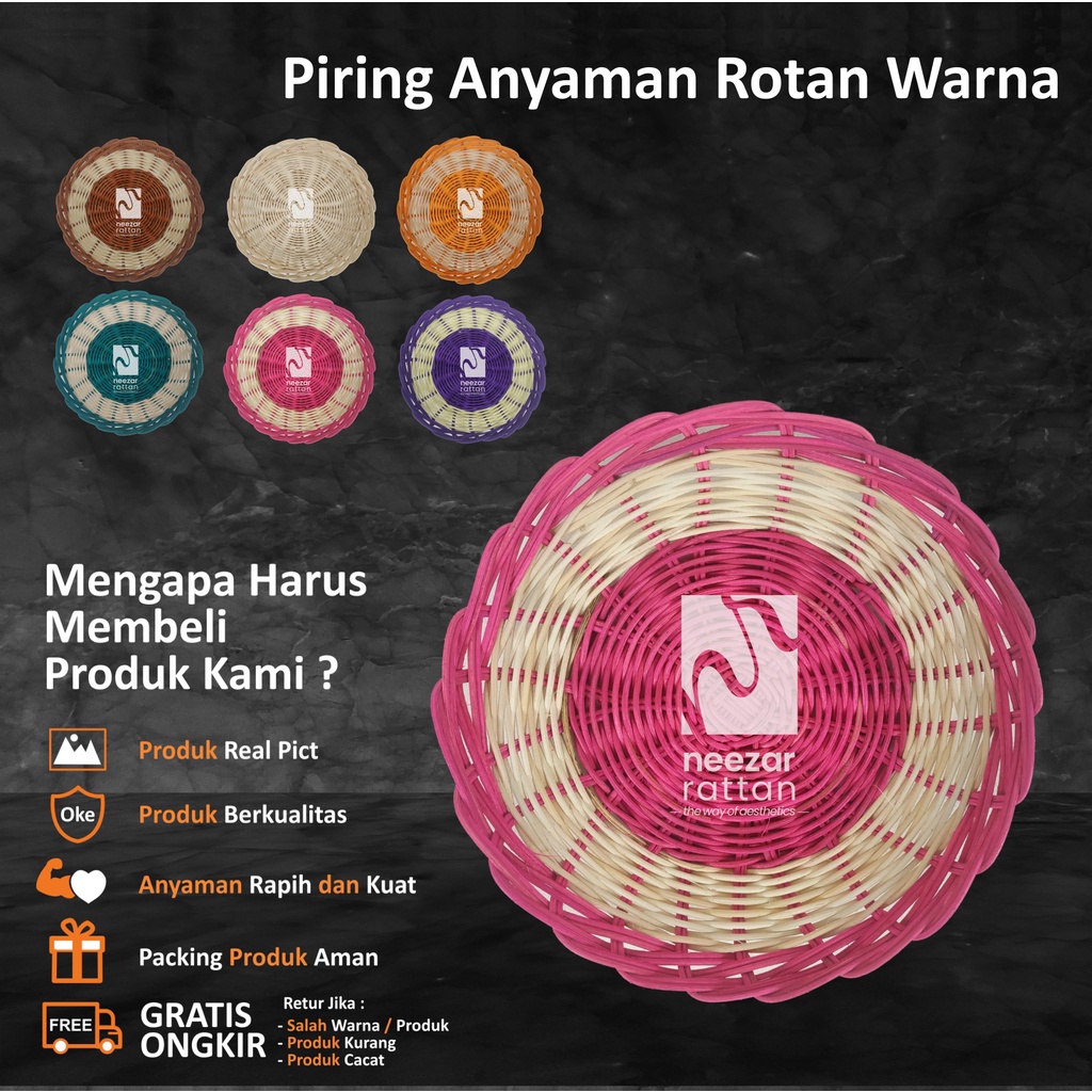 Piring Makan anyaman Rotan cantik warna asli Unik cekung kecil Saji Set bulat beli Cirebon harga