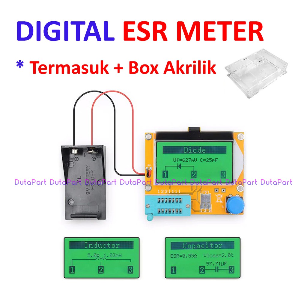 Digital ESR Meter LCR Tester Transistor Mosfet Termasuk Box Akrilik