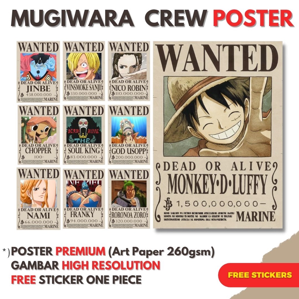 

(DAPAT 10 POSTER) ALL CREW MUGIWARA,SICHIBUKAI POSTER WANTED ONE PIECE anime hiasan dinding custom aesthetic all crew