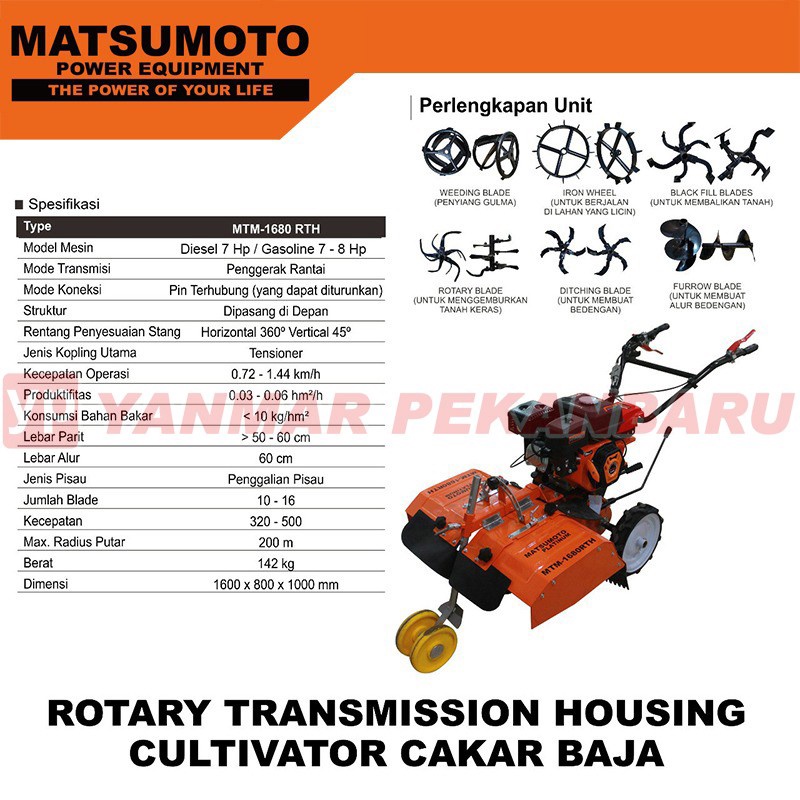 Mesin Bajak / Traktor Tangan / Mini Tiller MTM 1680 RTH MATSUMOTO