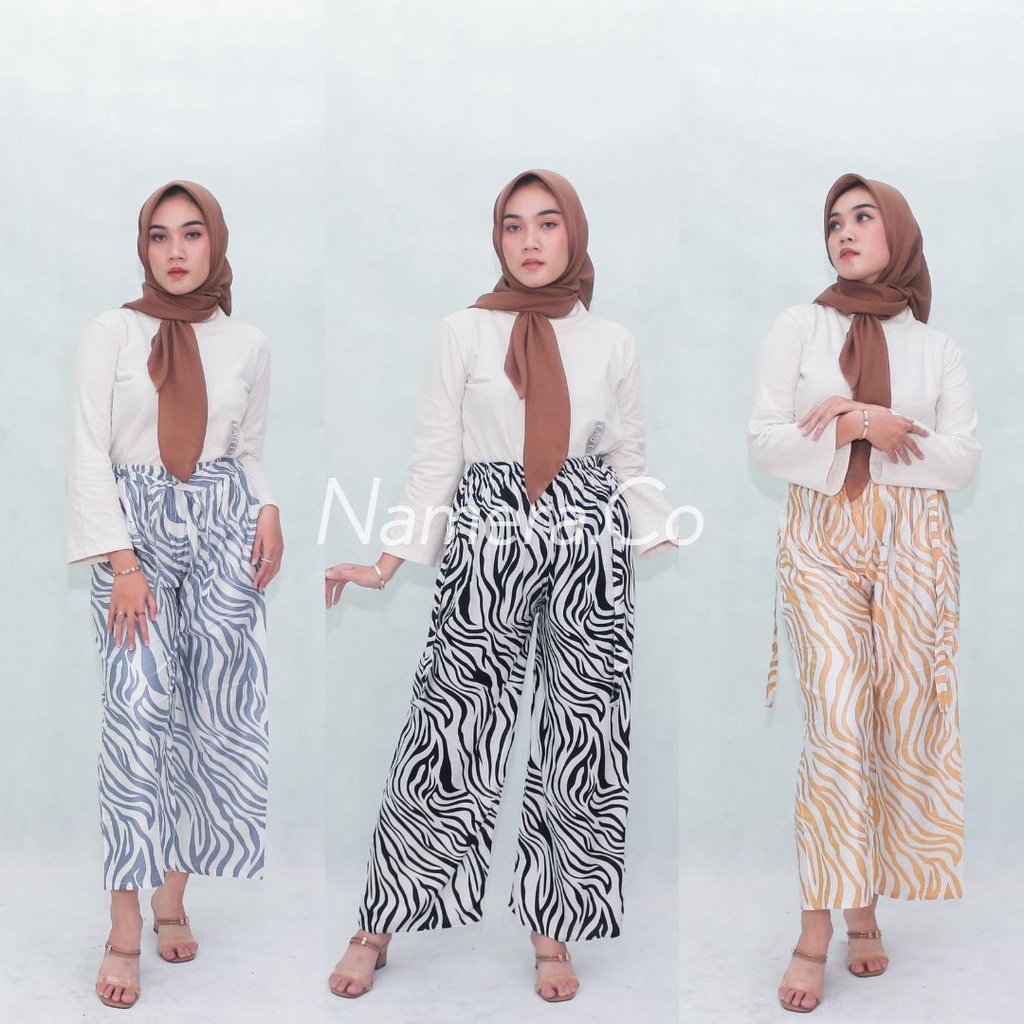 Celana Tidur Kulot Panjang Wanita Motif ZEBRA Bahan Rayon