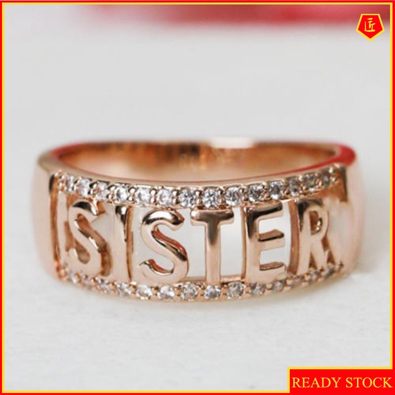 [Ready Stock]Simple Sister Letters Ring 14K Rose Gold