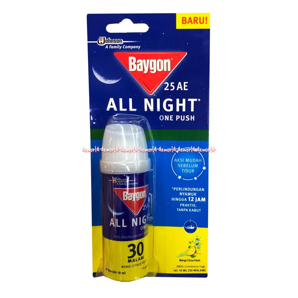 dzw3318 Baygon All Night One Push 30 Malam Obat Nyamuk Wangi Citrus 10mL