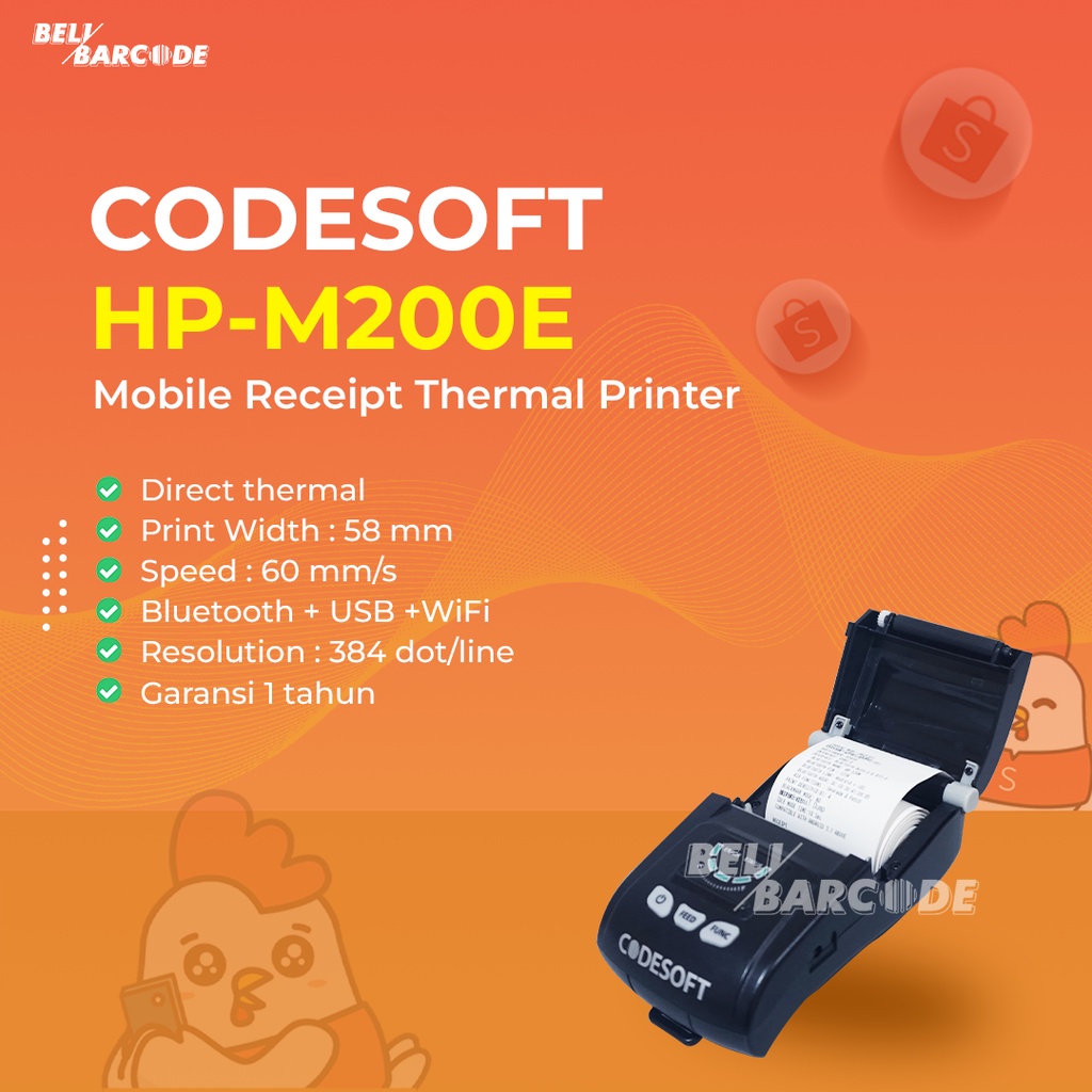 CETAK STRUK KASIR CODESOFT HPM 200e - HPM200e PRINTER BLUETOOTH THERMAL (FREE SOFTCASE)