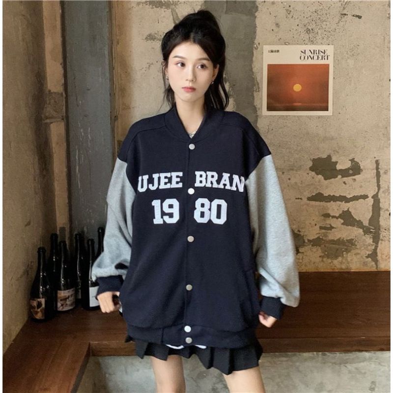 Ujee Baseball Sweater Wanita Korea | Jaket Baseball Wanita | Jaket Varsity Wanita | Baseball Korean Style