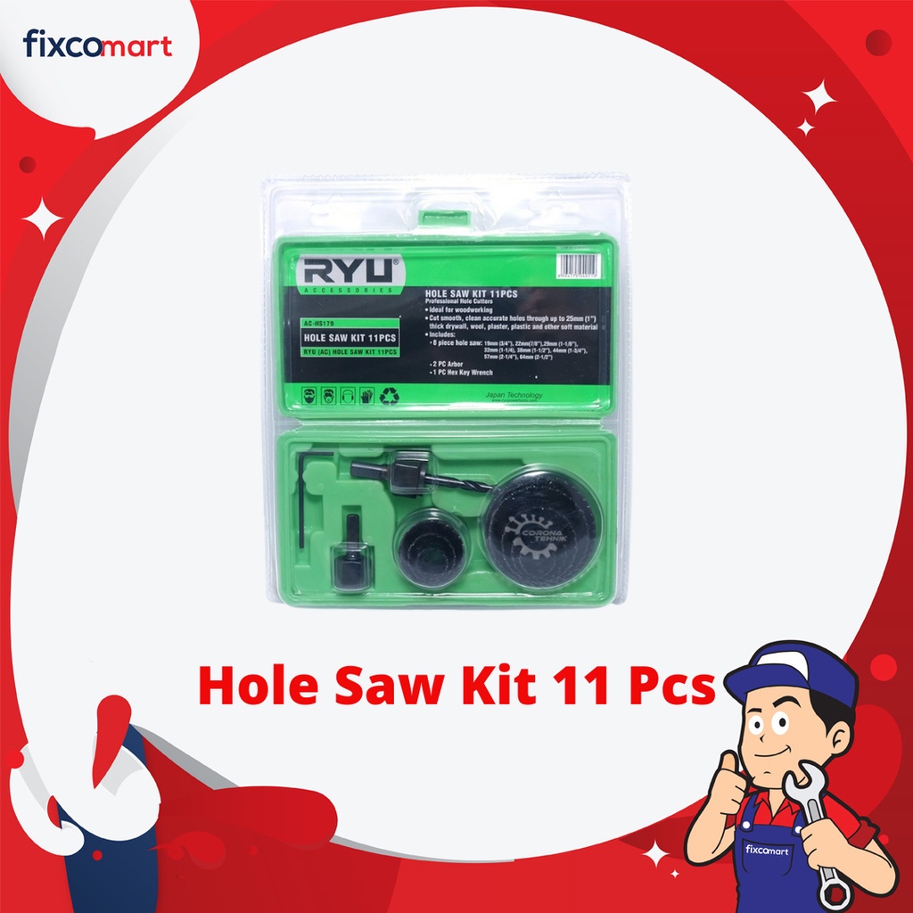 RYU HOLE SAW KIT 11 PCS / HOLE SAW KAYU