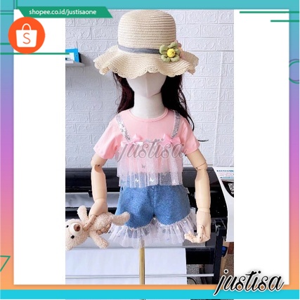 Promo !! Setelan baju anak perempuan / setelan rope furing butterfly hologram ukuran 1-4tahun / Setelan anak import trendy