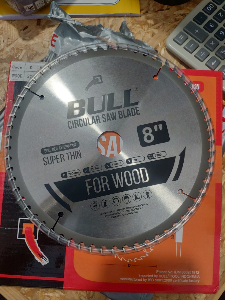 Bull 8 Inch X 60t Mata Potong Kayu Circular Saw Blade Tct Pisau Gergaji