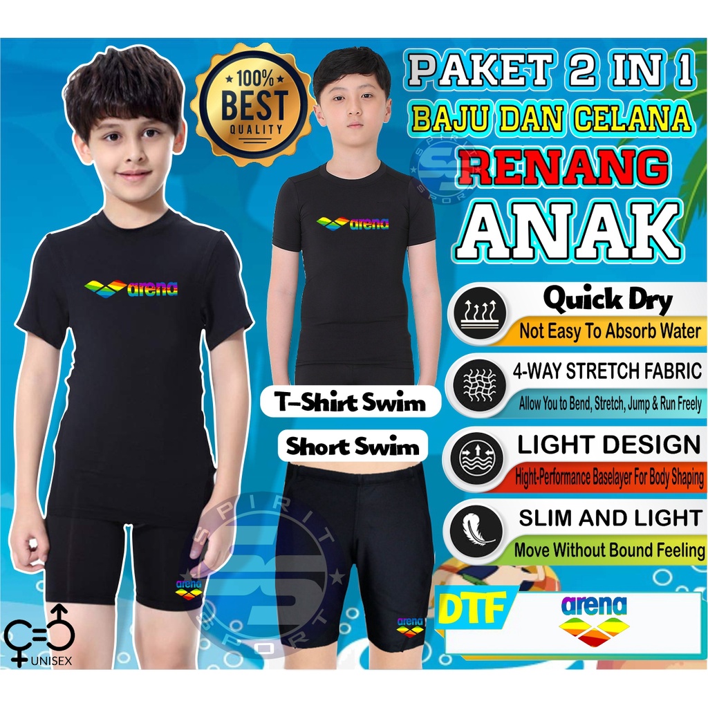 Paket 2 in 1 Pakaian Renang dan Celana Renang Anak Laki laki Perempuan UNISEX DTF ARENA