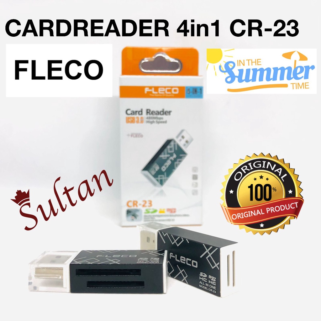 PROMO CARD READER FLECO ORIGINAL MULTY CR-23 LED INDIKATOR SUPPORT UP TO 512GB /- Support SD, MMc, RS-MMC, Mini SD, T-Flash, MS/MS Pro, MS Duo/MS Pro Duo, M2, Micro SD - Mini SD, T-Flash, M2 use without adapter - Easy Plug and Play  - USB 2.0