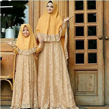 Set-Family-Muslim-Busana- Couple Naura Brukat + Jilbab Baju Muslim Ibu Dan Anak Gamis Syari -Busana-