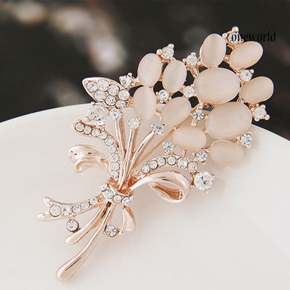 OW@ Women Vintage Rhinestone Opal Wheat Flower Brooch Pin Dress Scarf Accessory