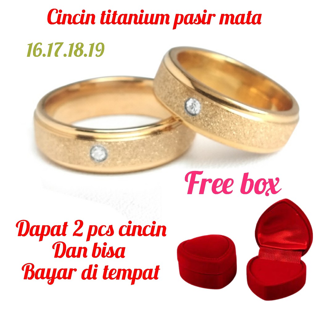 Cincin Kawin Udah Dapat 2 Pcs + Box Cincin love mewah dan berkelas Berlapis Stainless Steel