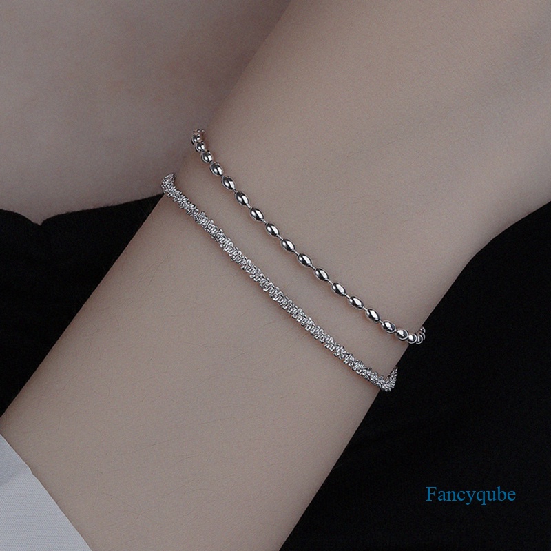 Gelang Sterling Silver 925 Model Double Layer Aksen Manik-Manik Untuk Wanita