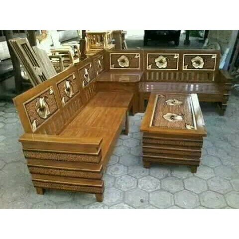 meja kursi tamu sudut minimalis jati jepara