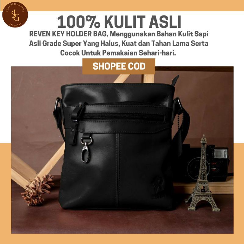  Tas  Selempang  Kulit Pria  Reven Key Holder Sling Bag 