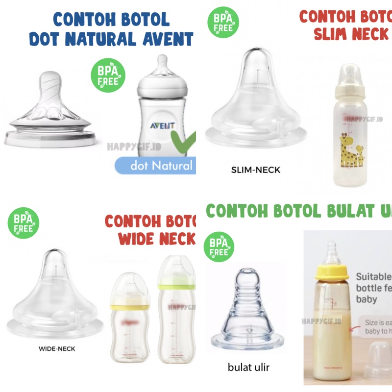 BPA FREE Dot Avent Natural Peristaltic Plus Pigeon Slim Wide Neck OEM Botol Susu Empeng Bayi Baby Nipple Dot