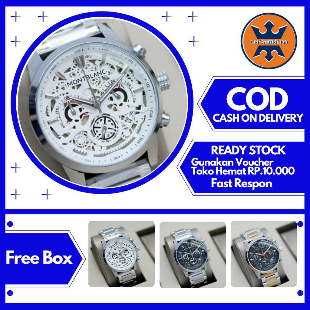 Jam Tangan Montblanc Pria Cowok Cowo Strap Rantai Analog Chrono Anti Air Murah Terbaru Jakarta S46