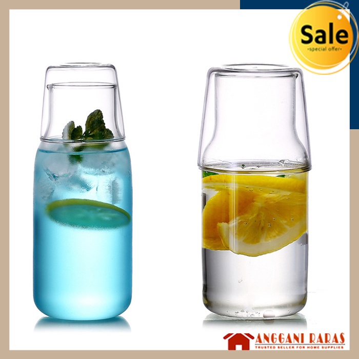 Gelas Kaca Set Gelas Kaca Tutup Gelas Kaca Bening 2in1 500ml