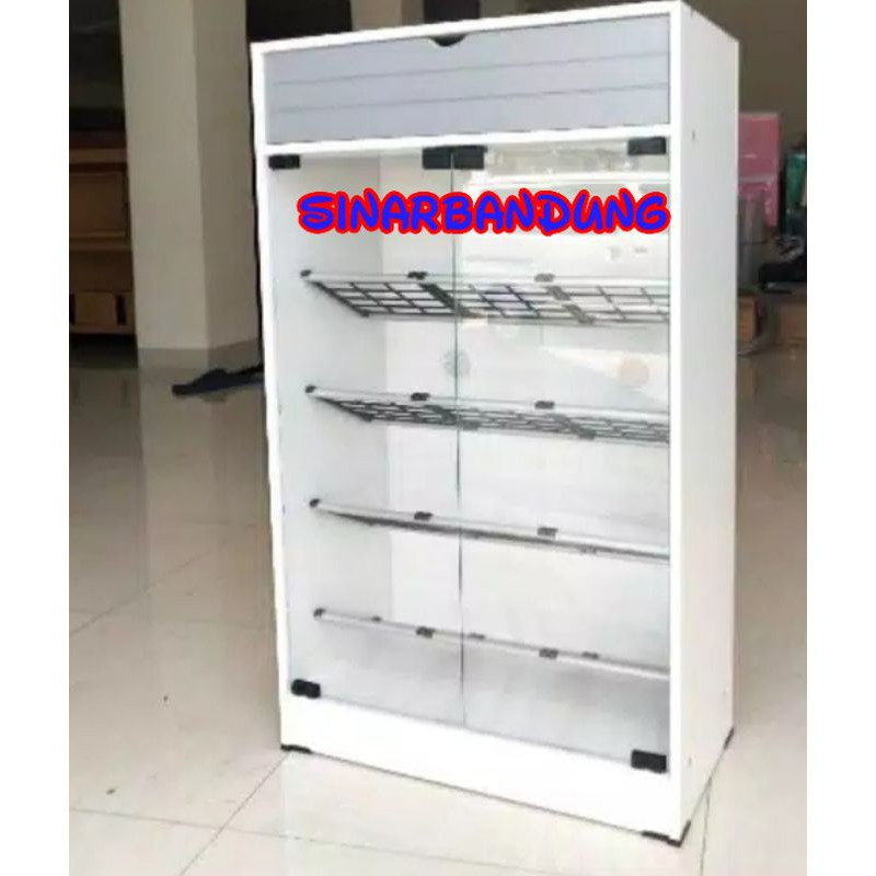 RAK SEPATU MINIMALIS PUTIH / LEMARI SEPATU KACA
