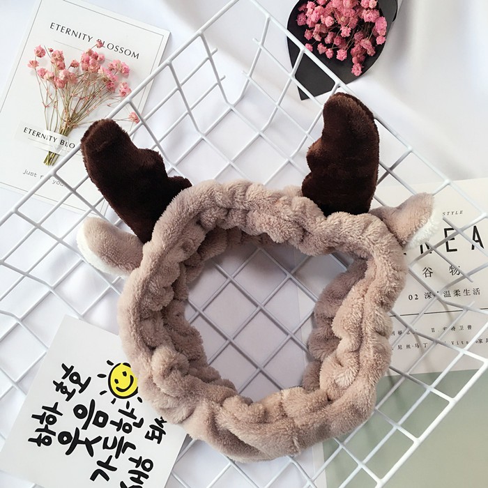 HBAN hairband antler rusa tanduk hair band bando cuci muka facial - Cokelat