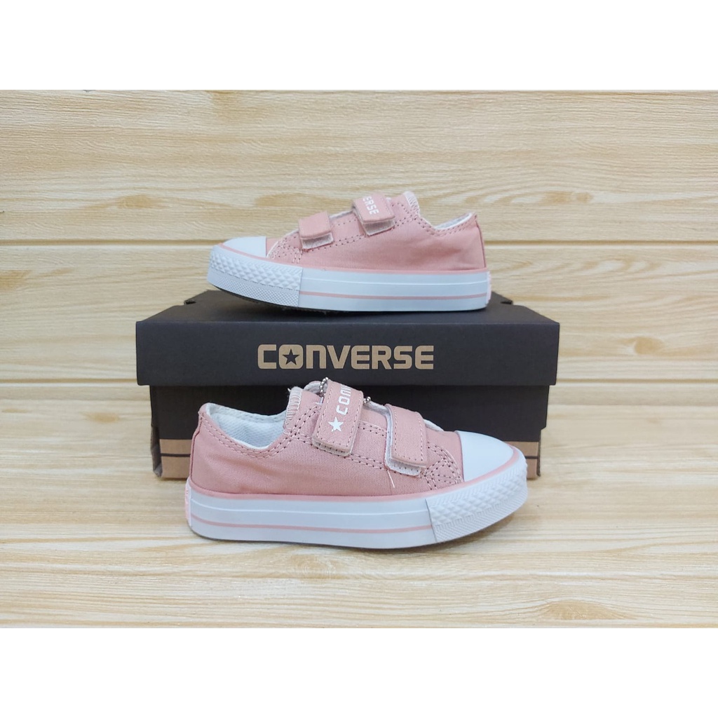 SEPATU ANAK PEREMPUAN | SEPATU SNEAKER ANAK PEREMPUAN | SEPATU ANAK CONV3RS3 4LL ST4R WARNA PEACH TINGGI,PENDEK,VELCRO USIA 1-8 TAHUN SIZE 21-35