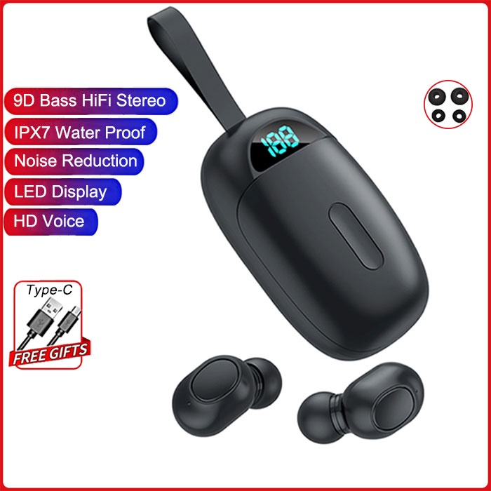 IN JKT JS25 Headset Bluetooth Sport TWS with Mic 9D Bass Stereo Type-C Handset Water Proof Earbud 5.0 Wireless Earphone Tahan Air (COD)-Top10 Sell at a loss