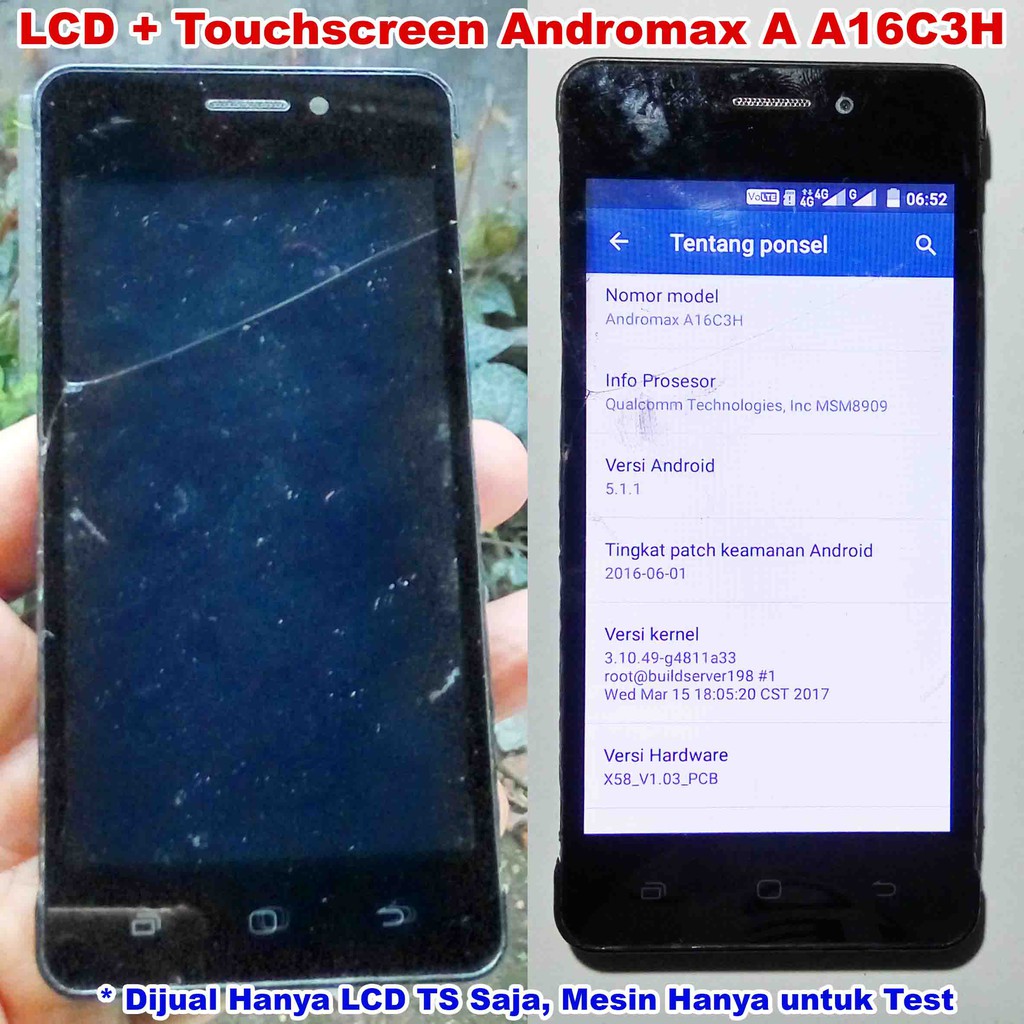 LCD TS Smartfren Andromax A A16C3H 4G Warna Hitam Normal Siap Pasang Minus TS Retak Sentuh Normal