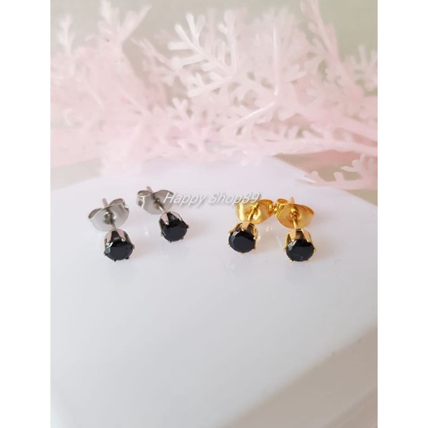Anting Tusuk Permata Hitam Titanium Impor Anting Tusuk antikarat