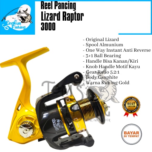 Reel Pancing Lizard Raptor 3000 (3+1 Bearing) One Way Spool Alumunium - Engkus Fishing