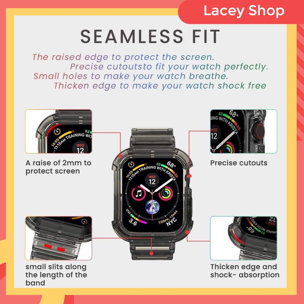 Strap Apple Watch Glacier Transparent Limited Edition iWatch 7 41mm 45mm 360° Protective TPU Band