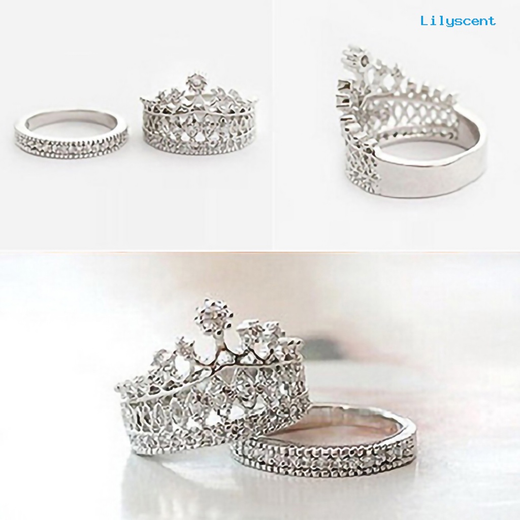 2pcs / Set Cincin Bentuk Mahkota Aksen Berlian Imitasi Bahan Alloy Untuk Wanita