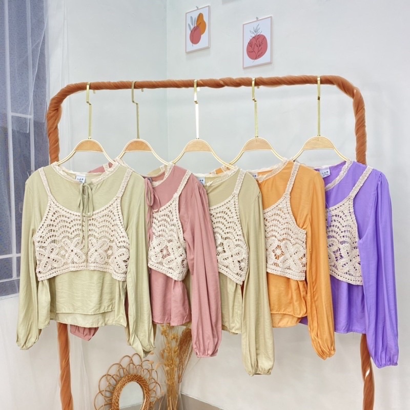 blouse 2in1 yimni ori vest korean style blouse 2in1