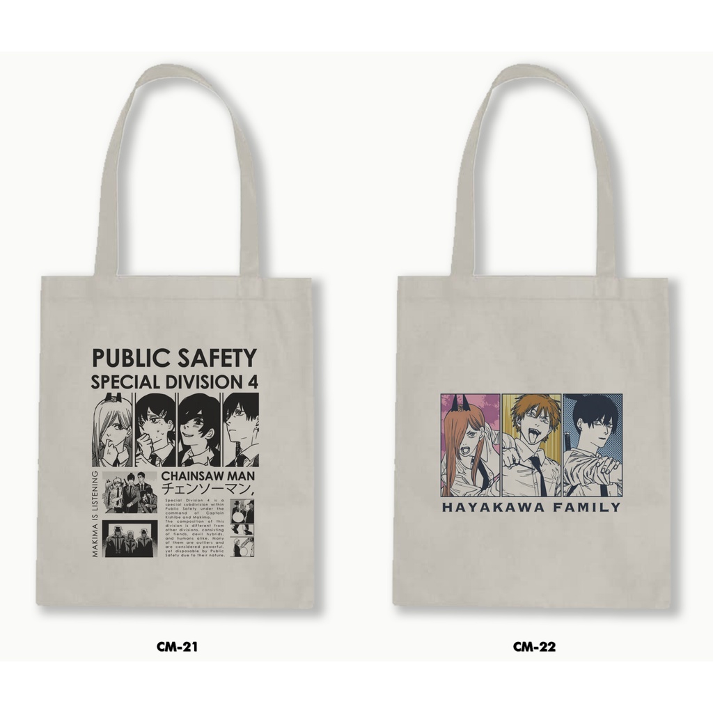 Tas Tote Bag Resleting Kanvas/Blacu  - Chainsaw Man / Anime / Manga 02