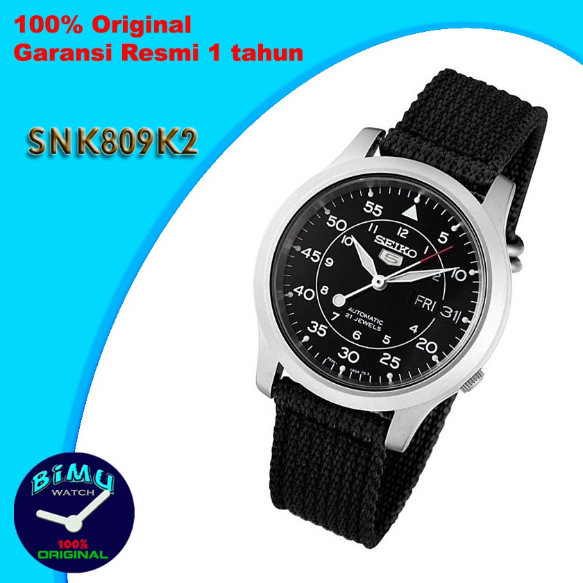 Seiko 5 SNK809K2 Automatic Black Dial Nylon Strap - Jam Pria SNK809