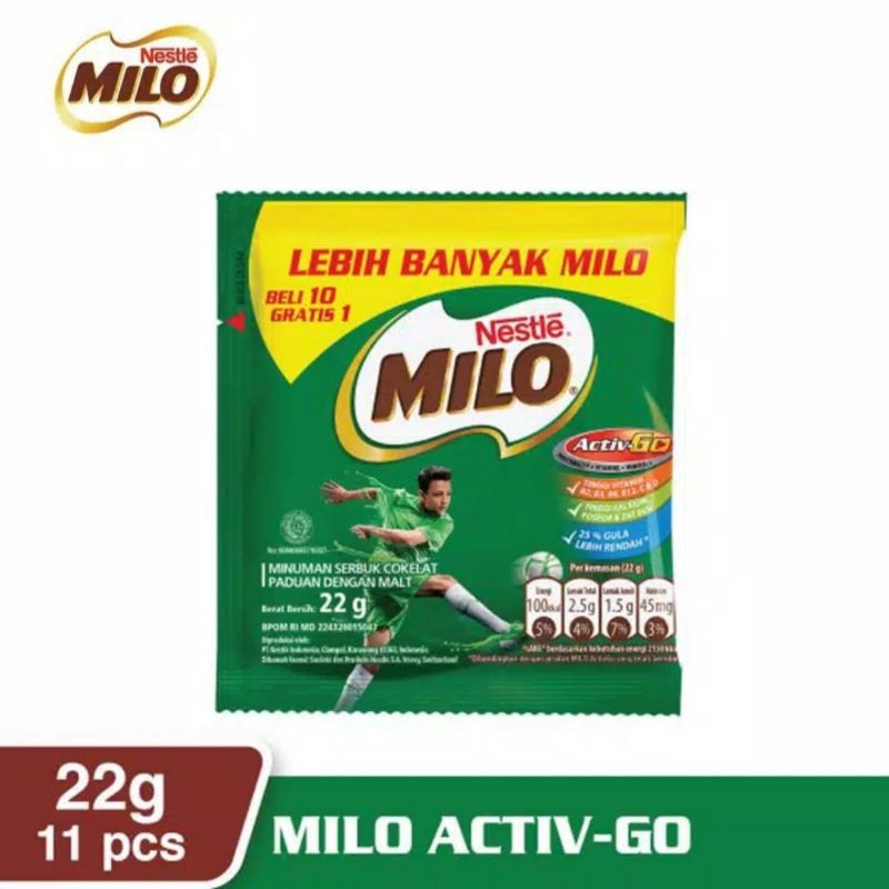 

Nestle Milo Activ-Go Sachet Beli 10PCS Gratis 1PCS ( 11PCS x 22gr )