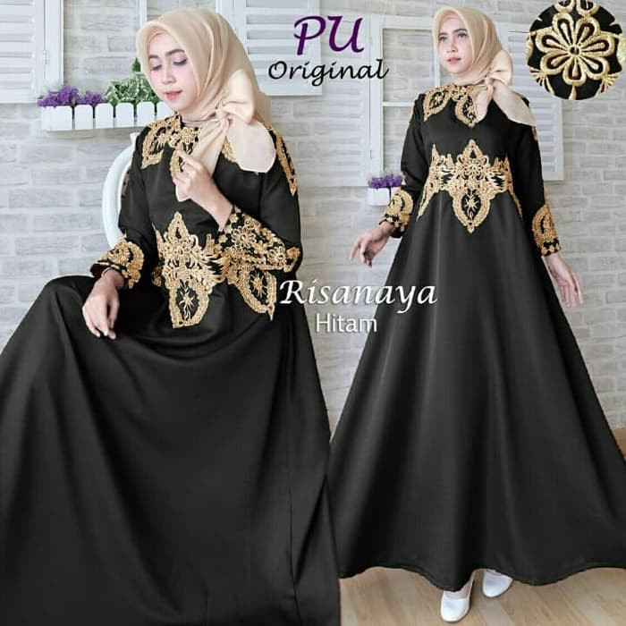 Murah Set Pakaian Wanita Gamis Kebaya Pesta Risanaya Brukat Hitam Baju Pesta Gamis Bordir Gold Islam Shopee Indonesia