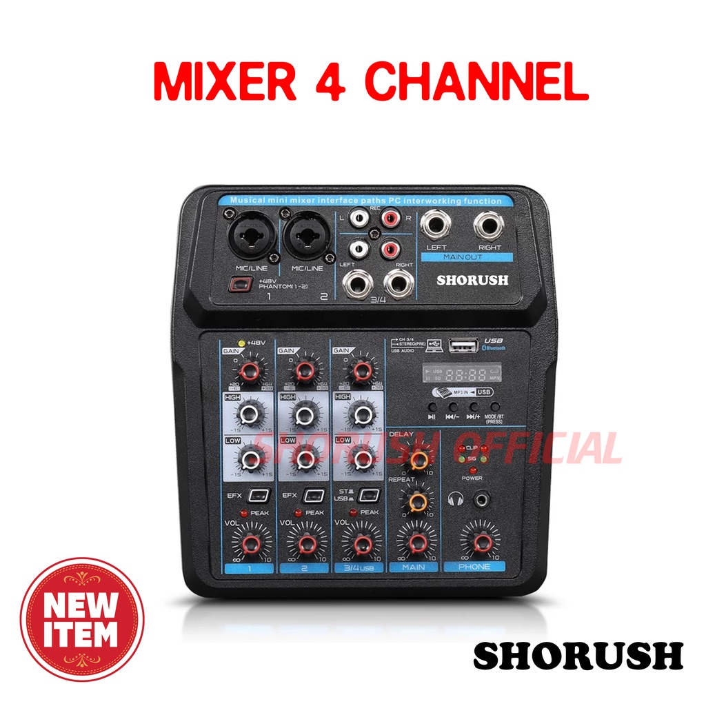 Shorush Mixer 4 Channel Shorush effect vocal Bluetooth Soundcard Original / Shorush 4 channel Live Streaming Original